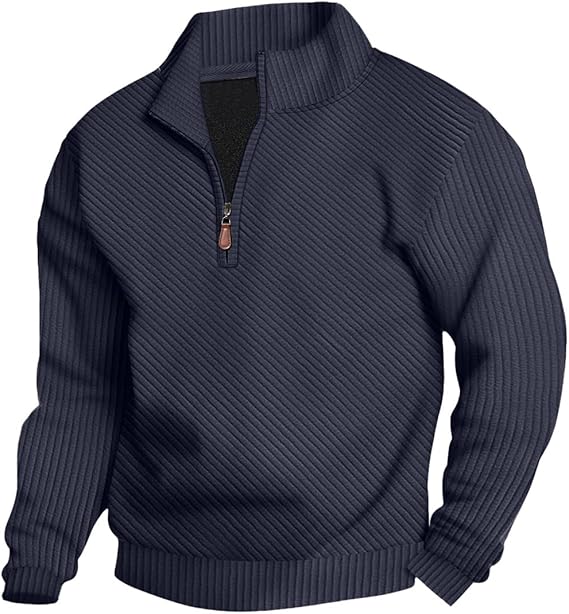 Mens Sweaters Pullover Sweater Casual Athletic Long Sleeve Quarter Zipper Stand Collar Sweatshirt