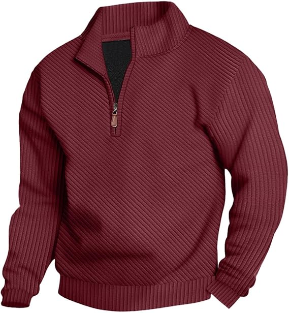 Mens Sweaters Pullover Sweater Casual Athletic Long Sleeve Quarter Zipper Stand Collar Sweatshirt