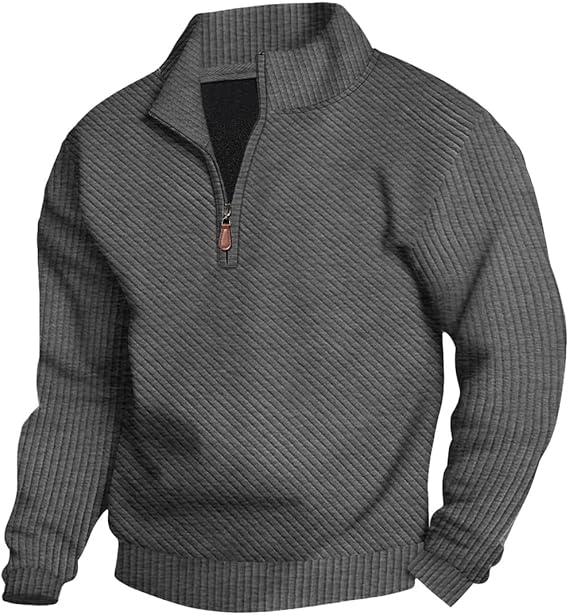 Mens Sweaters Pullover Sweater Casual Athletic Long Sleeve Quarter Zipper Stand Collar Sweatshirt