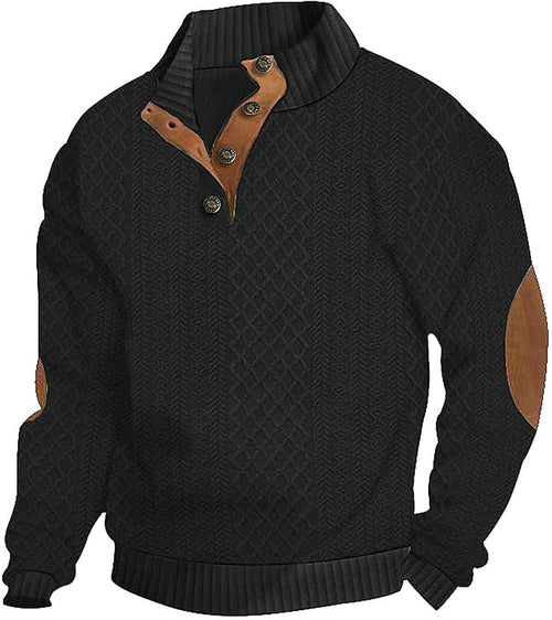 Men's Casual Sweatshirt Pullover Sweater Casual Long Sleeve Stand Collar Quarter Button Sweaters