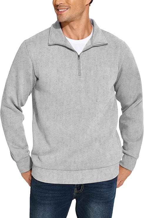 Men's Quarter Zip Pullover Sweatshirts Mock Neck Casual Long Sleeve Fall Winter Warm Fleece Cotton Sweatshirt