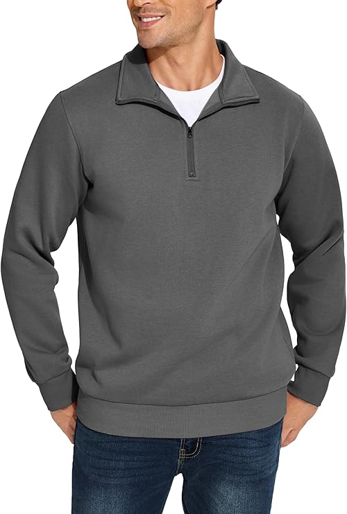 Men's Quarter Zip Pullover Sweatshirts Mock Neck Casual Long Sleeve Fall Winter Warm Fleece Cotton Sweatshirt