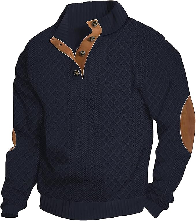 Men's Casual Sweatshirt Pullover Sweater Casual Long Sleeve Stand Collar Quarter Button Sweaters