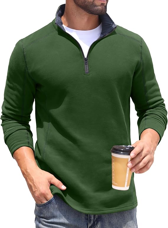 Mens Quarter Zip Sweatshirt Fleece Long Sleeve Pullover Casual Mock Neck Polo Sweater