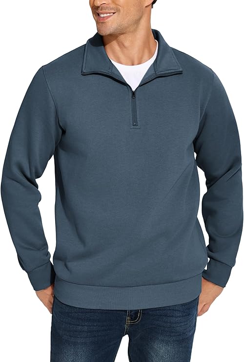 Men's Quarter Zip Pullover Sweatshirts Mock Neck Casual Long Sleeve Fall Winter Warm Fleece Cotton Sweatshirt