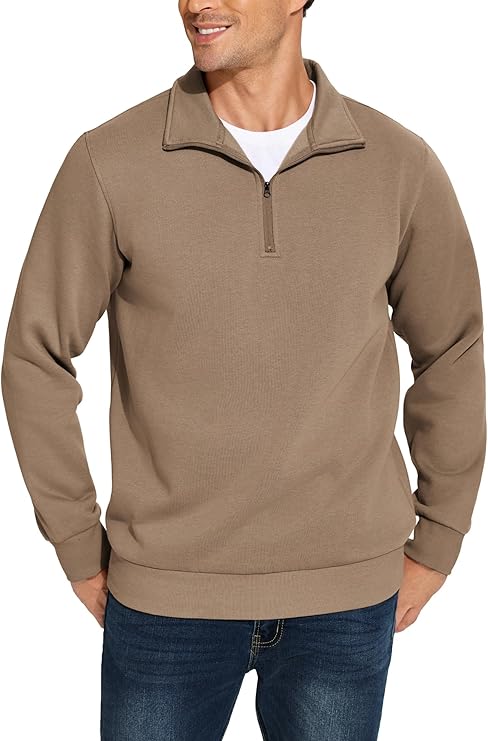 Men's Quarter Zip Pullover Sweatshirts Mock Neck Casual Long Sleeve Fall Winter Warm Fleece Cotton Sweatshirt
