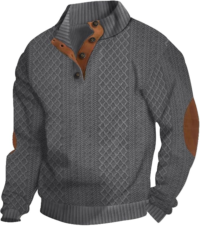Men's Casual Sweatshirt Pullover Sweater Casual Long Sleeve Stand Collar Quarter Button Sweaters