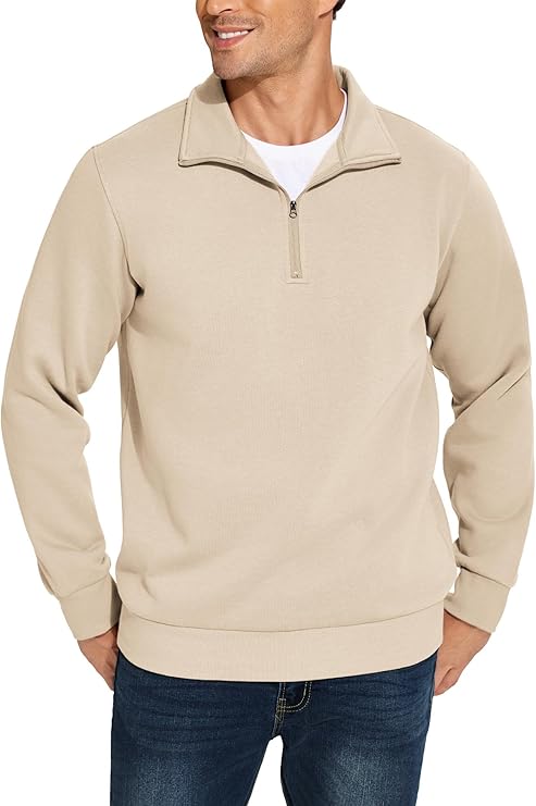 Men's Quarter Zip Pullover Sweatshirts Mock Neck Casual Long Sleeve Fall Winter Warm Fleece Cotton Sweatshirt