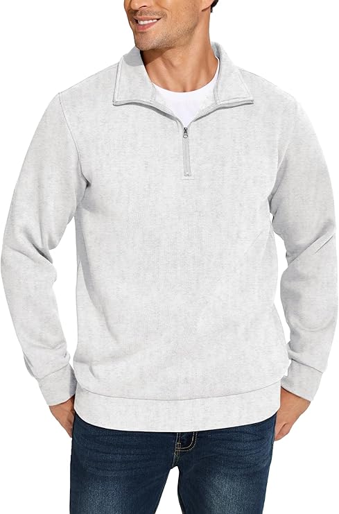 Men's Quarter Zip Pullover Sweatshirts Mock Neck Casual Long Sleeve Fall Winter Warm Fleece Cotton Sweatshirt