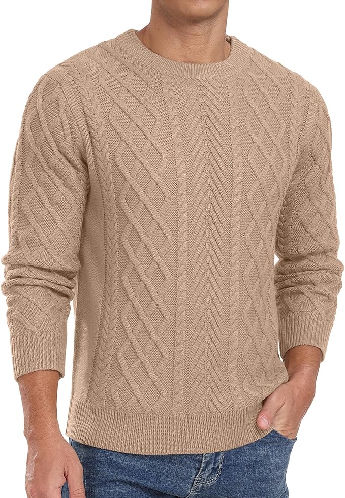 Men's Pullover Sweater Fisherman Long Sleeve Chunky Knit Sweater Classic Casual Crewneck Sweaters