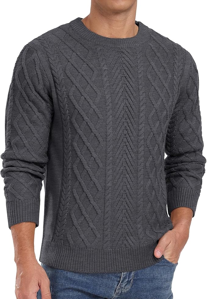 Men's Pullover Sweater Fisherman Long Sleeve Chunky Knit Sweater Classic Casual Crewneck Sweaters
