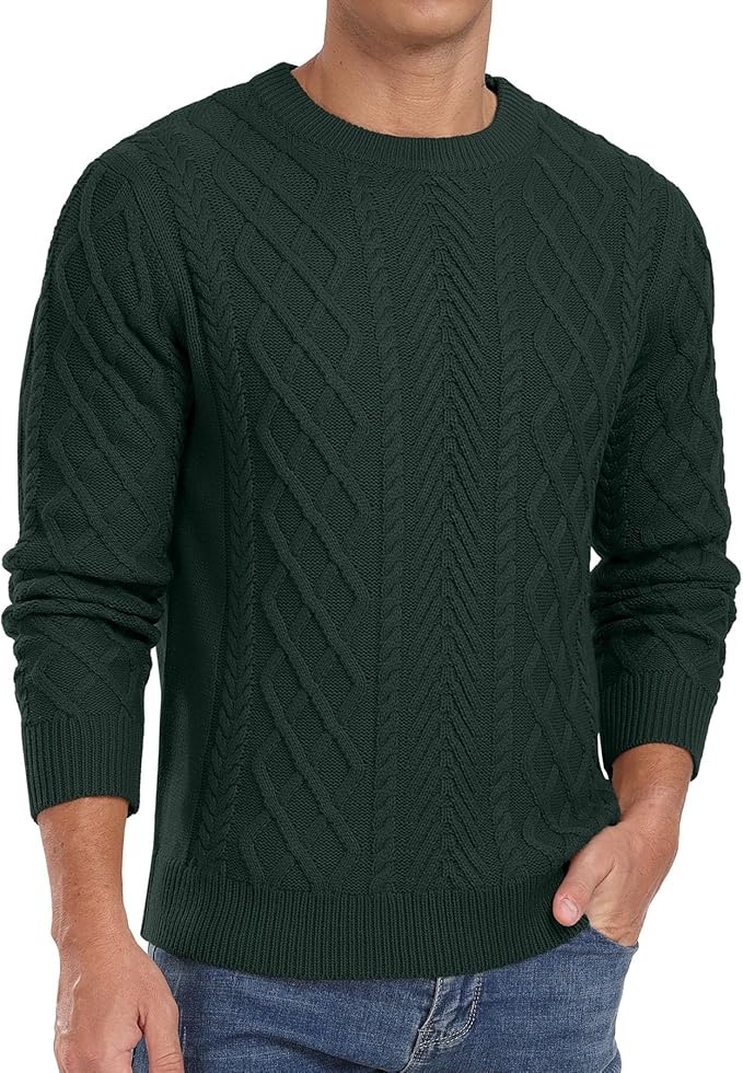 Men's Pullover Sweater Fisherman Long Sleeve Chunky Knit Sweater Classic Casual Crewneck Sweaters