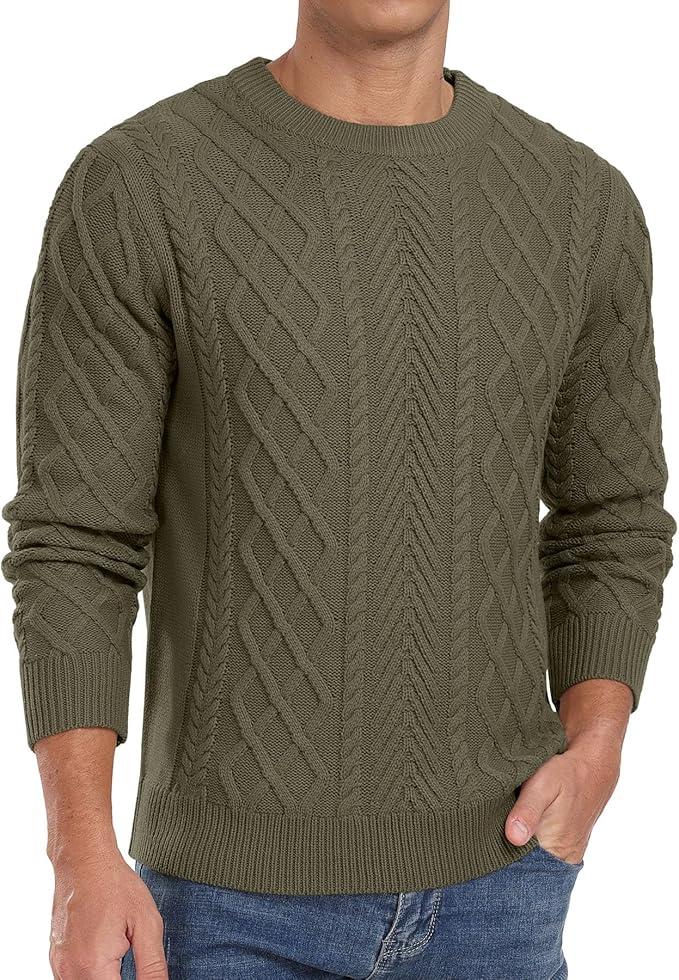 Men's Pullover Sweater Fisherman Long Sleeve Chunky Knit Sweater Classic Casual Crewneck Sweaters