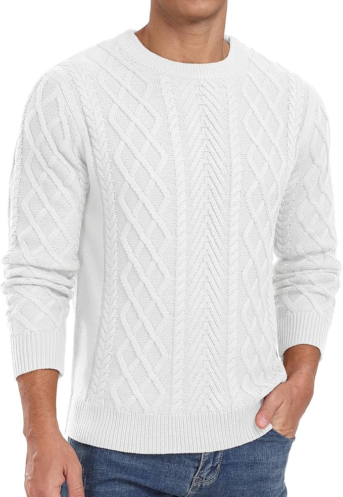 Men's Pullover Sweater Fisherman Long Sleeve Chunky Knit Sweater Classic Casual Crewneck Sweaters