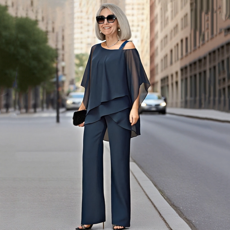 ⏳Time-Limited Special⏰Women's Irregular Chiffon 2-Piece Set – Flowy Top & Wide-Leg Pants 🌬️