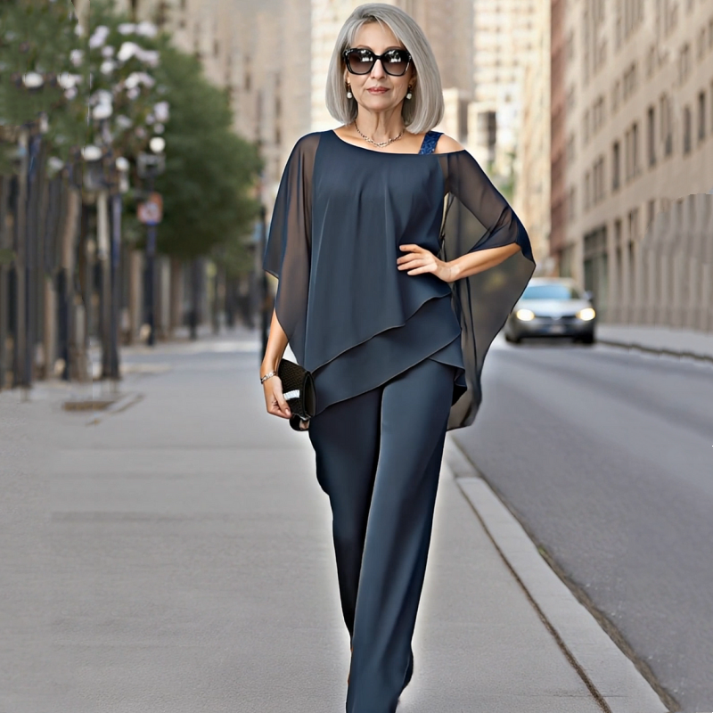 ⏳Time-Limited Special⏰Women's Irregular Chiffon 2-Piece Set – Flowy Top & Wide-Leg Pants 🌬️