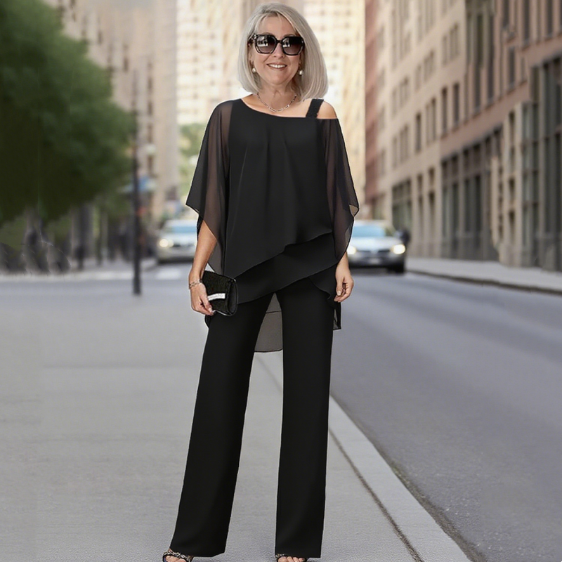 ⏳Time-Limited Special⏰Women's Irregular Chiffon 2-Piece Set – Flowy Top & Wide-Leg Pants 🌬️