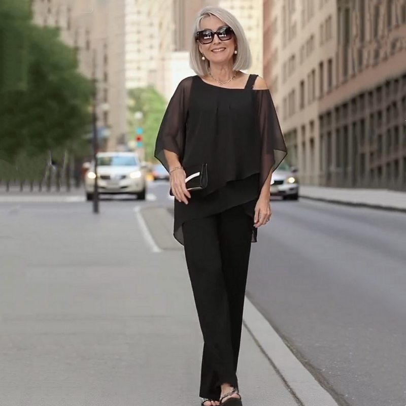 ⏳Time-Limited Special⏰Women's Irregular Chiffon 2-Piece Set – Flowy Top & Wide-Leg Pants 🌬️