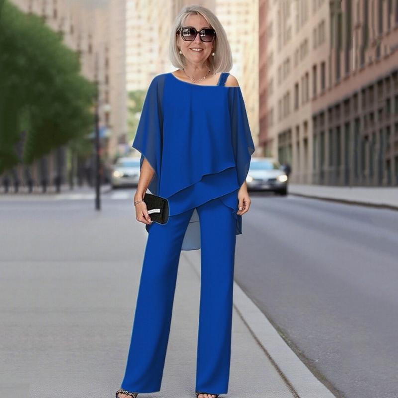 ⏳Time-Limited Special⏰Women's Irregular Chiffon 2-Piece Set – Flowy Top & Wide-Leg Pants 🌬️