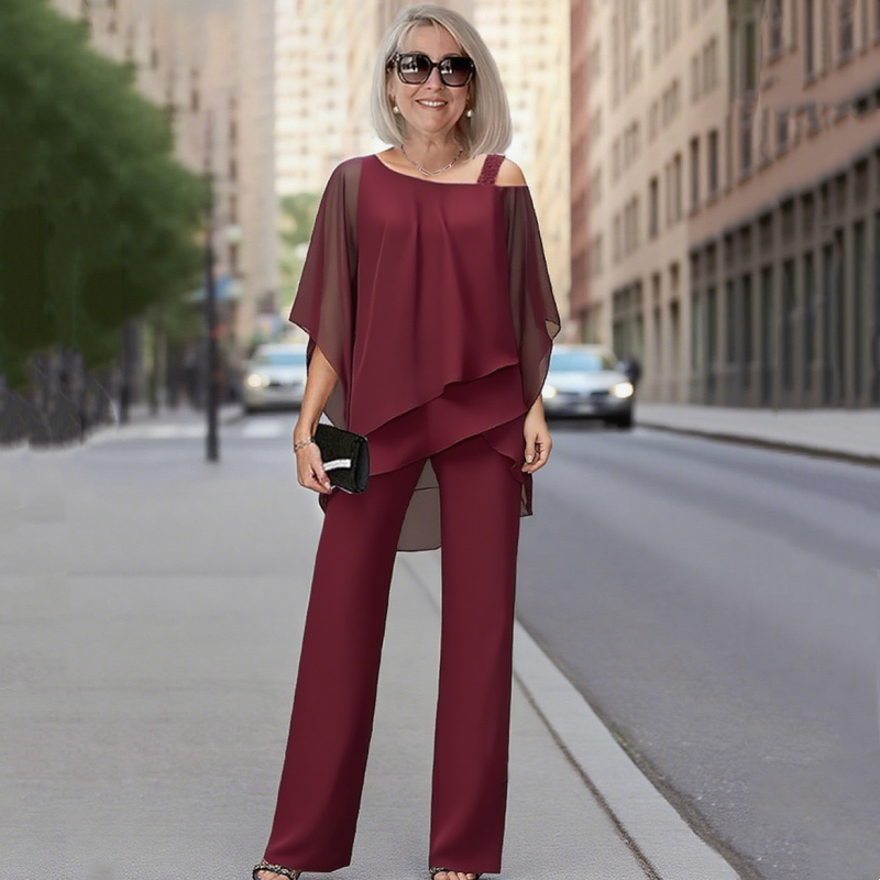 ⏳Time-Limited Special⏰Women's Irregular Chiffon 2-Piece Set – Flowy Top & Wide-Leg Pants 🌬️