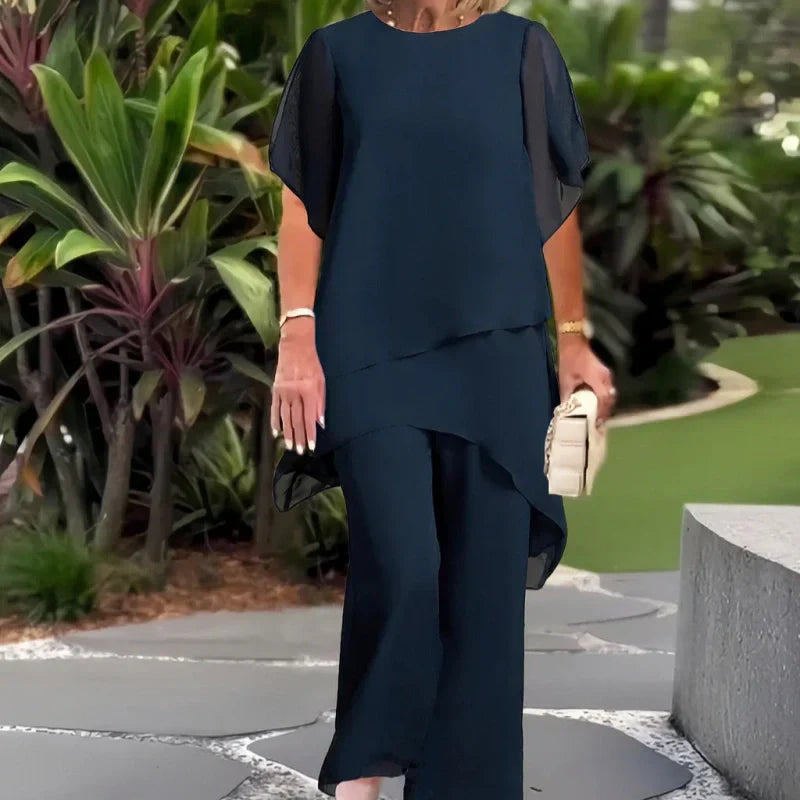 Charming Irregular Top & Wide Leg Pants Set